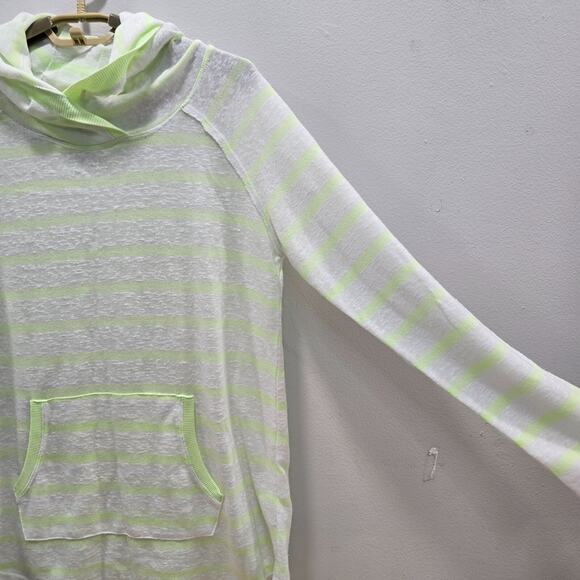 EARTH YOGA Women's Sz Small Burn Out Green Stripe Roll Tab Sleeve Pocket Hoodie - Picture 6 of 16